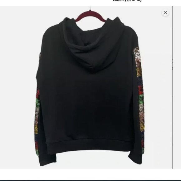 Alice+Olivia Barron Sequined Black Cotton Full Zip Sweatshirt Hoodie Size M - Picture 5 of 10